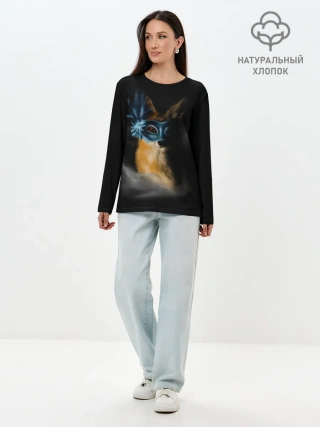 Лонгслив женский. Хлопок / Лиса в маске