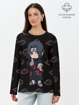 Лонгслив женский. Хлопок / Итачи на фоне Акацуки