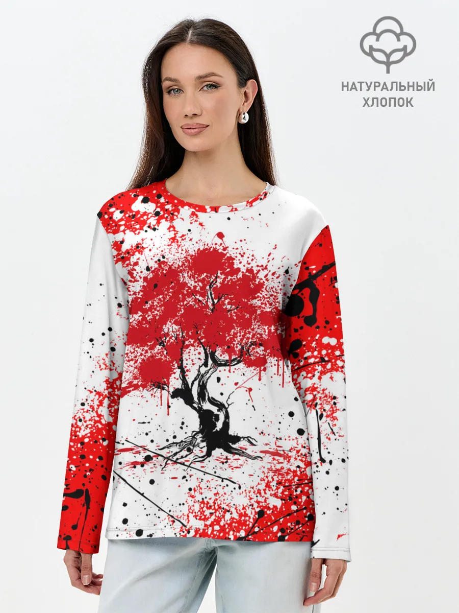 Лонгслив женский. Хлопок / САКУРА | SAKURA | ВИШНЯ