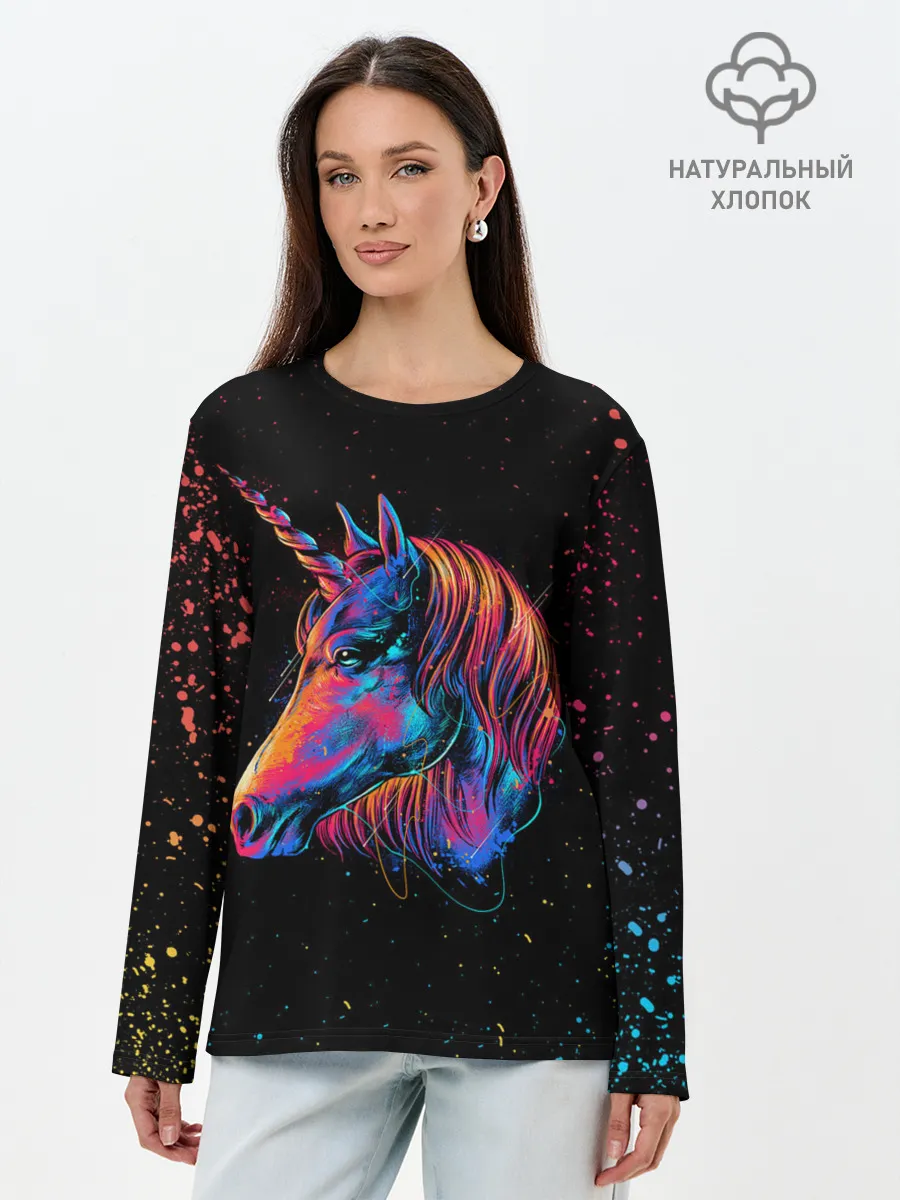 Лонгслив женский. Хлопок / ЕДИНОРОГ | UNICORN RAINBOW