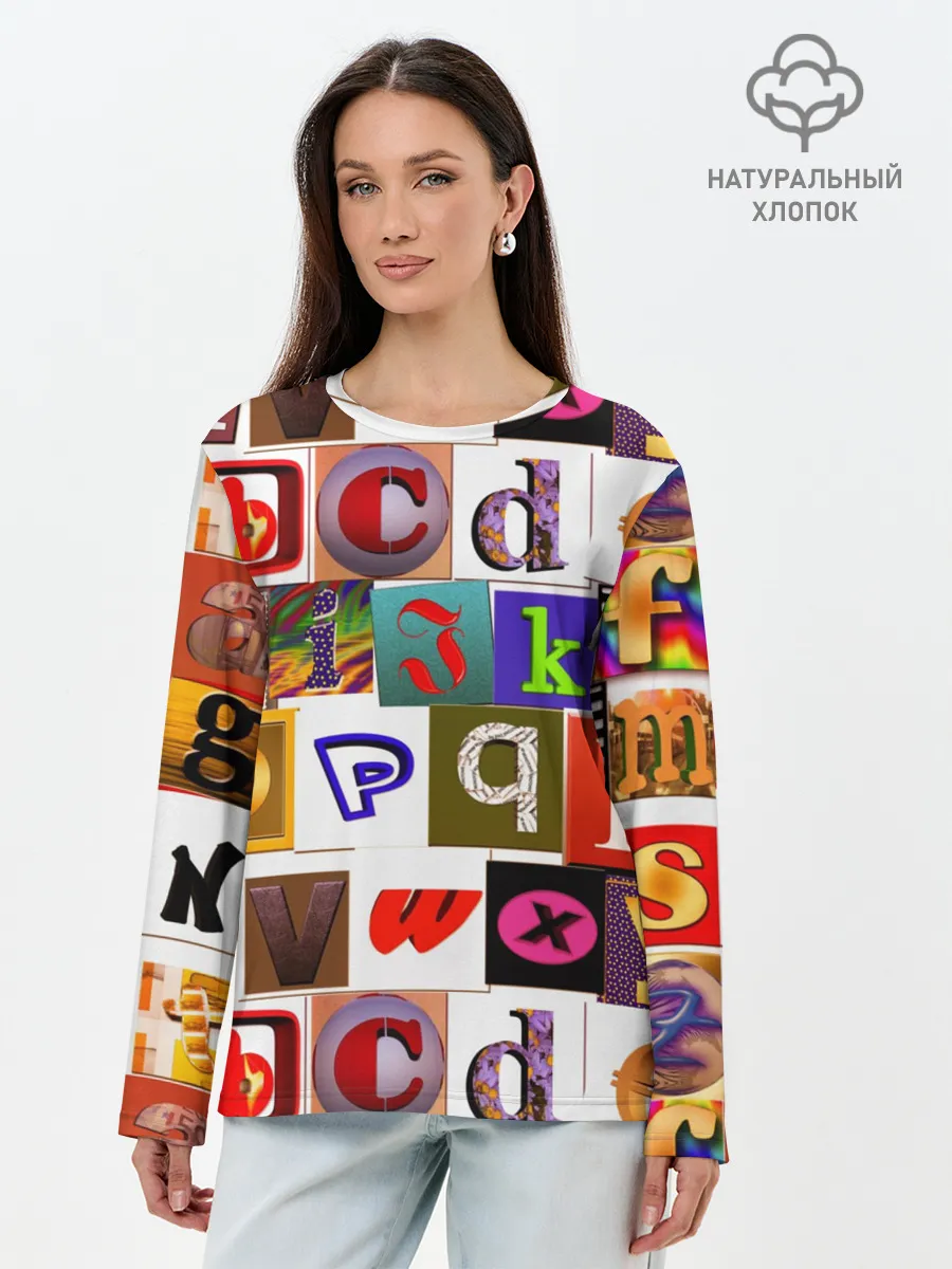 Лонгслив женский. Хлопок / Английские буквы # 2