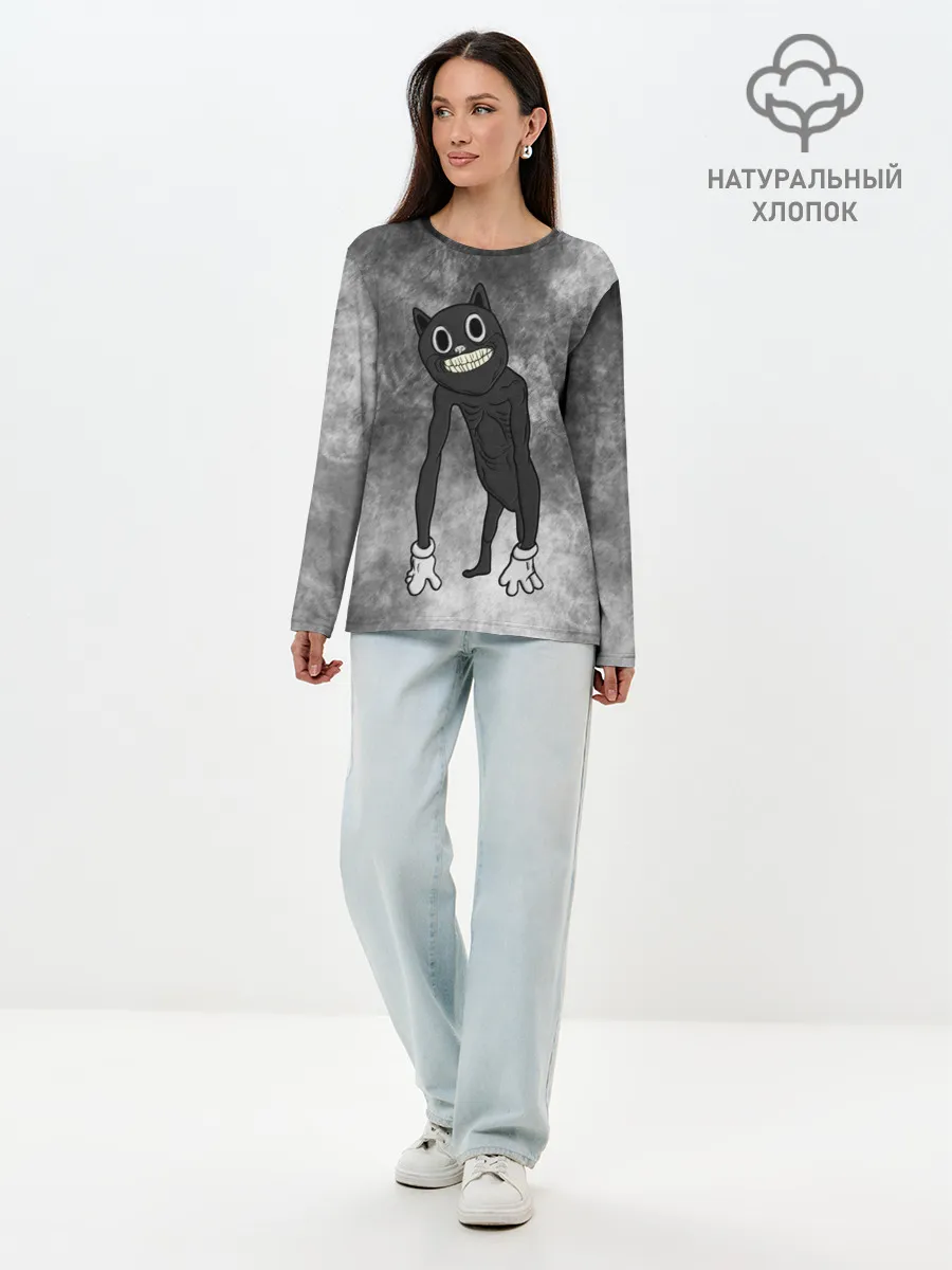 Лонгслив женский. Хлопок / Cartoon cat