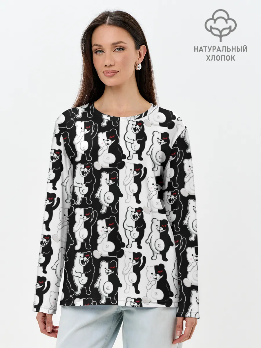 Лонгслив женский. Хлопок / MONOKUMA / МОНОКУМА ПАТТЕРН