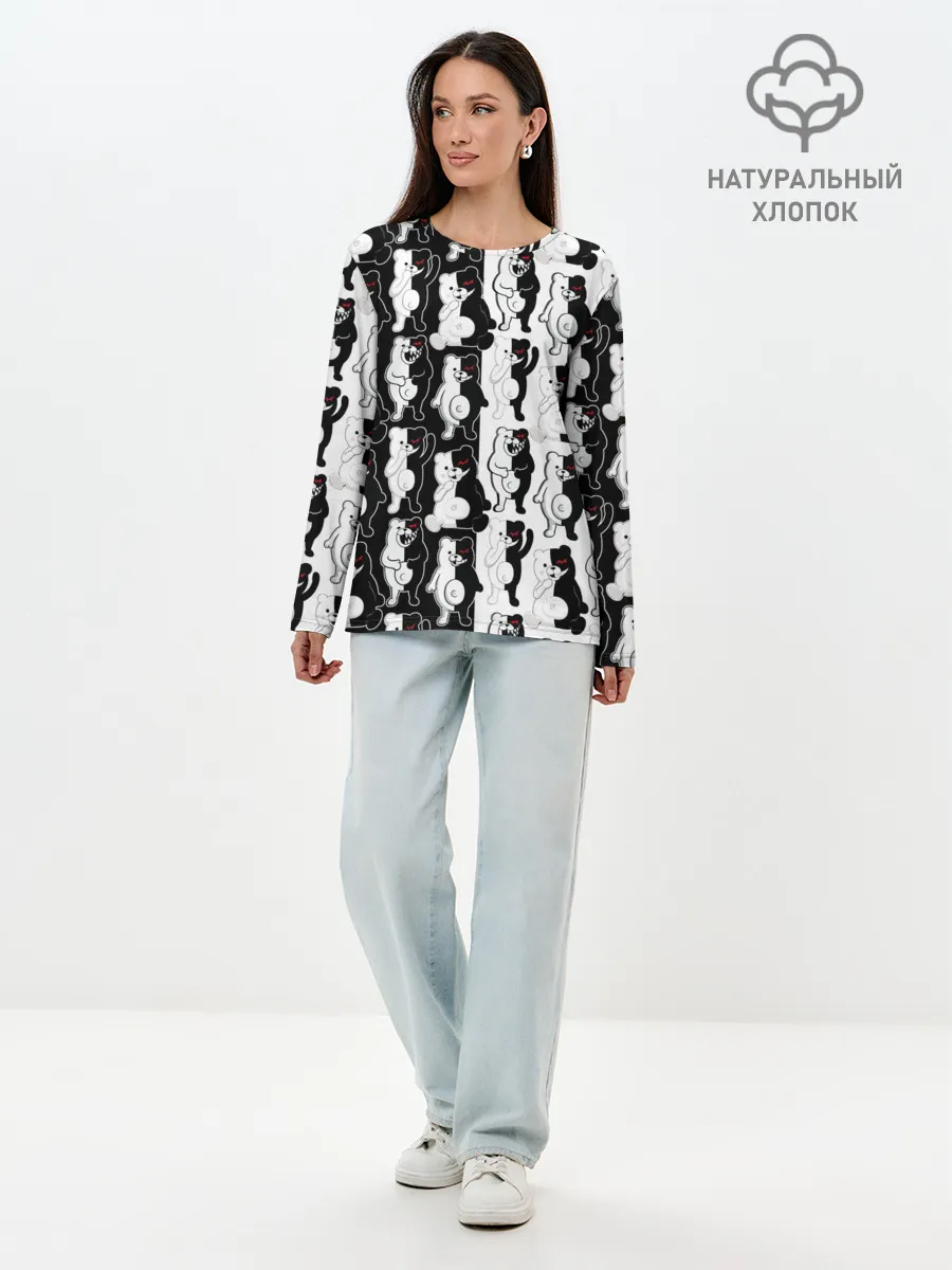 Лонгслив женский. Хлопок / MONOKUMA / МОНОКУМА ПАТТЕРН