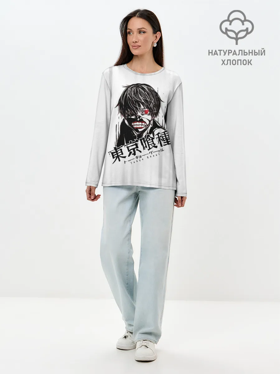 Лонгслив женский. Хлопок / Токийский гуль грандж
