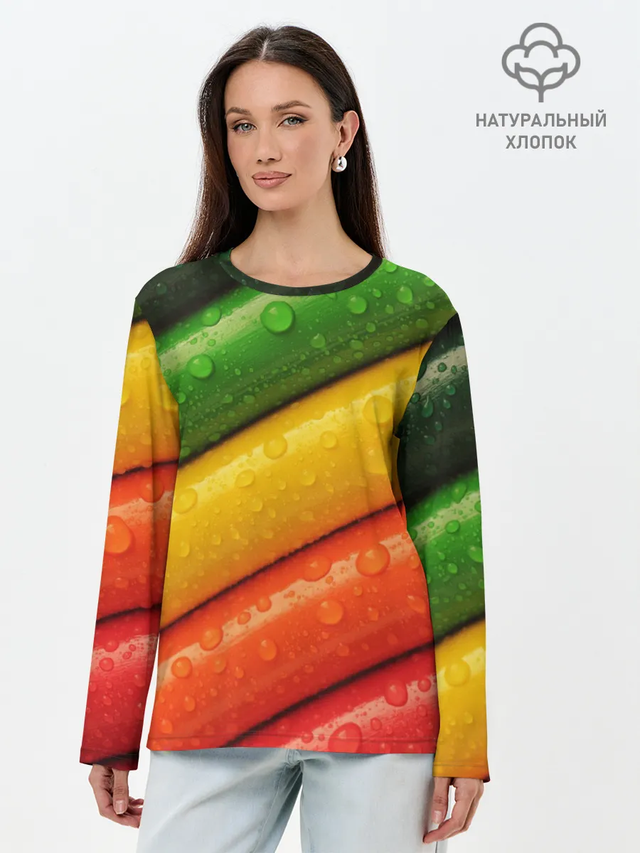 Лонгслив женский. Хлопок / Цветные линии