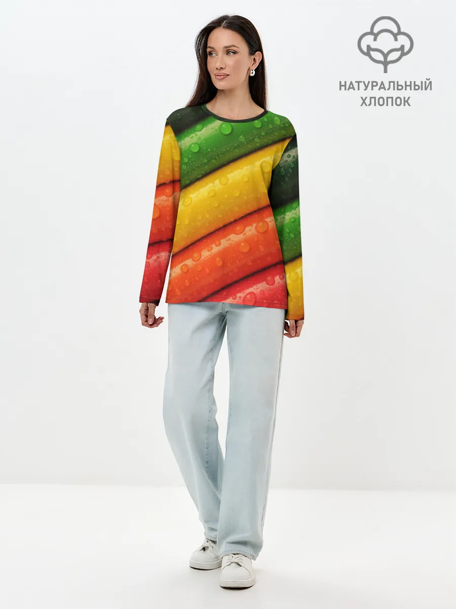 Лонгслив женский. Хлопок / Цветные линии