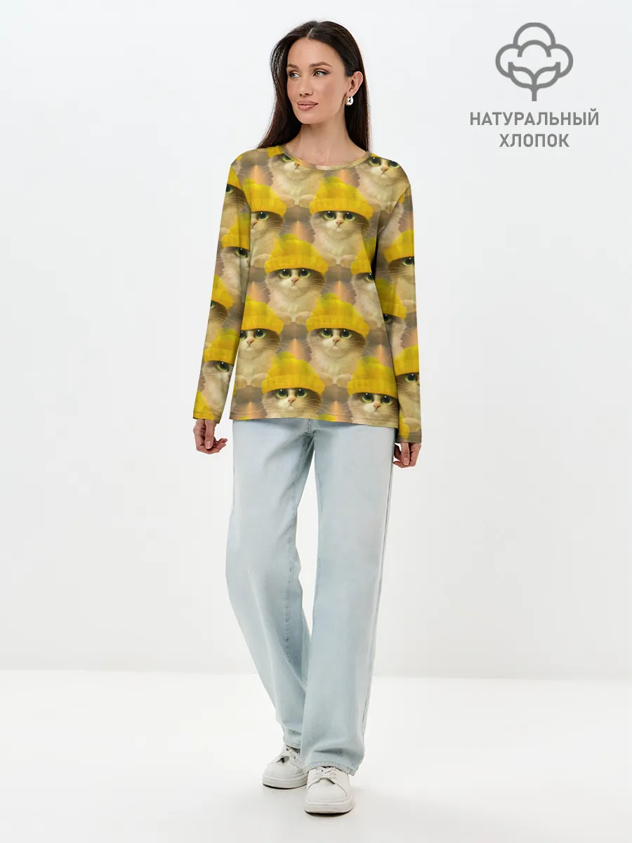Лонгслив женский. Хлопок / Котята