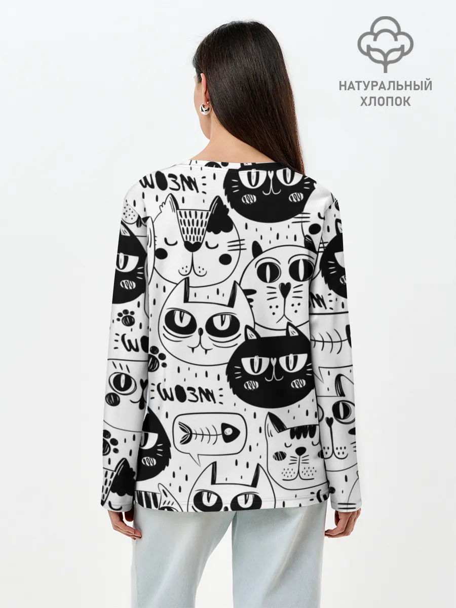 Лонгслив женский. Хлопок / Кошки
