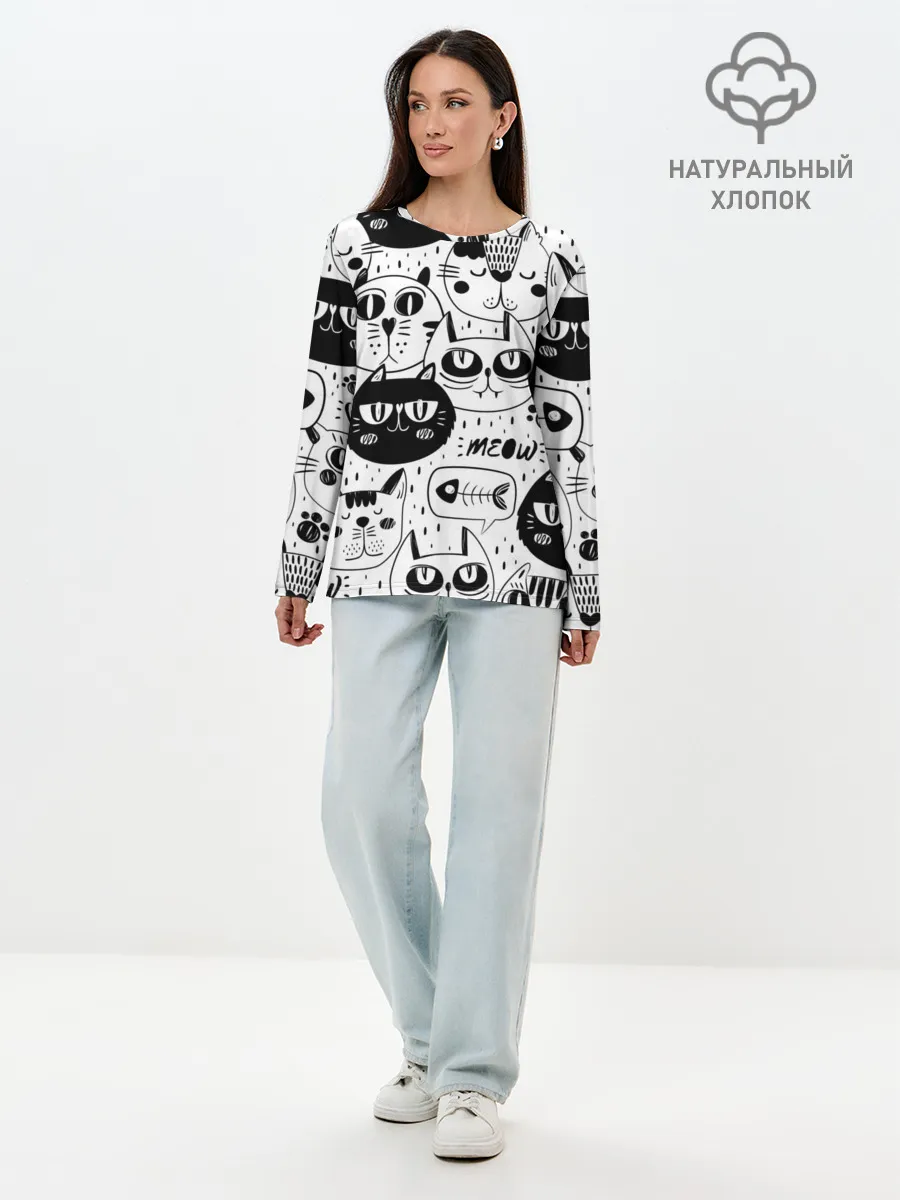 Лонгслив женский. Хлопок / Кошки