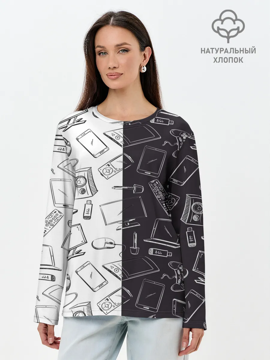 Лонгслив женский. Хлопок / Гаджеты