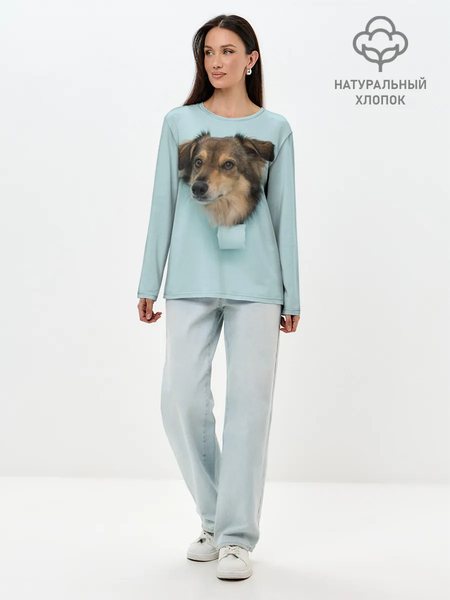 Лонгслив женский. Хлопок / Беспородная Собака дворняга / A Dog