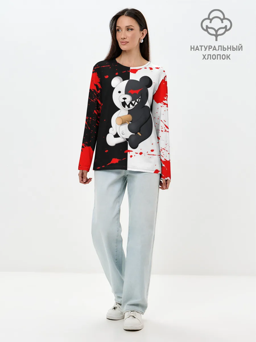 Лонгслив женский. Хлопок / monokuma с молотком