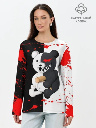Лонгслив женский. Хлопок / monokuma с молотком