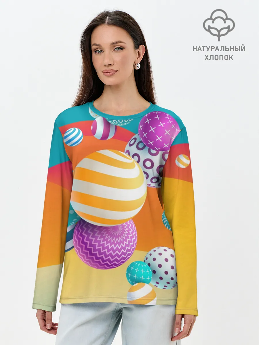 Лонгслив женский. Хлопок / Мячики