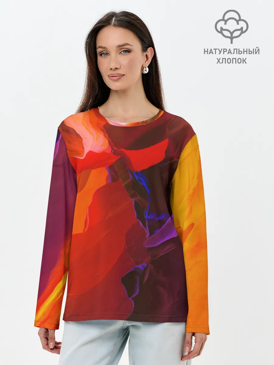 Лонгслив женский. Хлопок / Горная абстракция