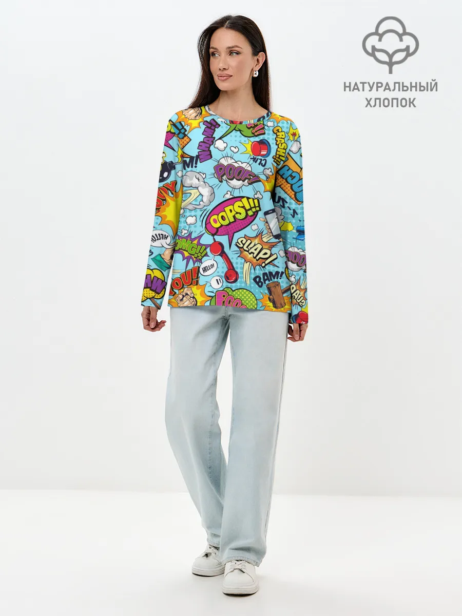 Лонгслив женский. Хлопок / Комиксы