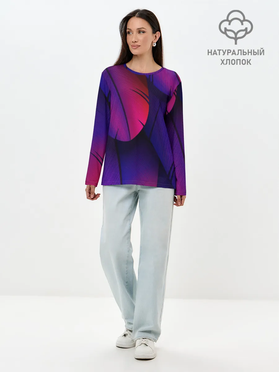 Лонгслив женский. Хлопок / Фиолетовые Перья