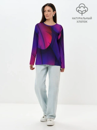 Лонгслив женский. Хлопок / Фиолетовые Перья
