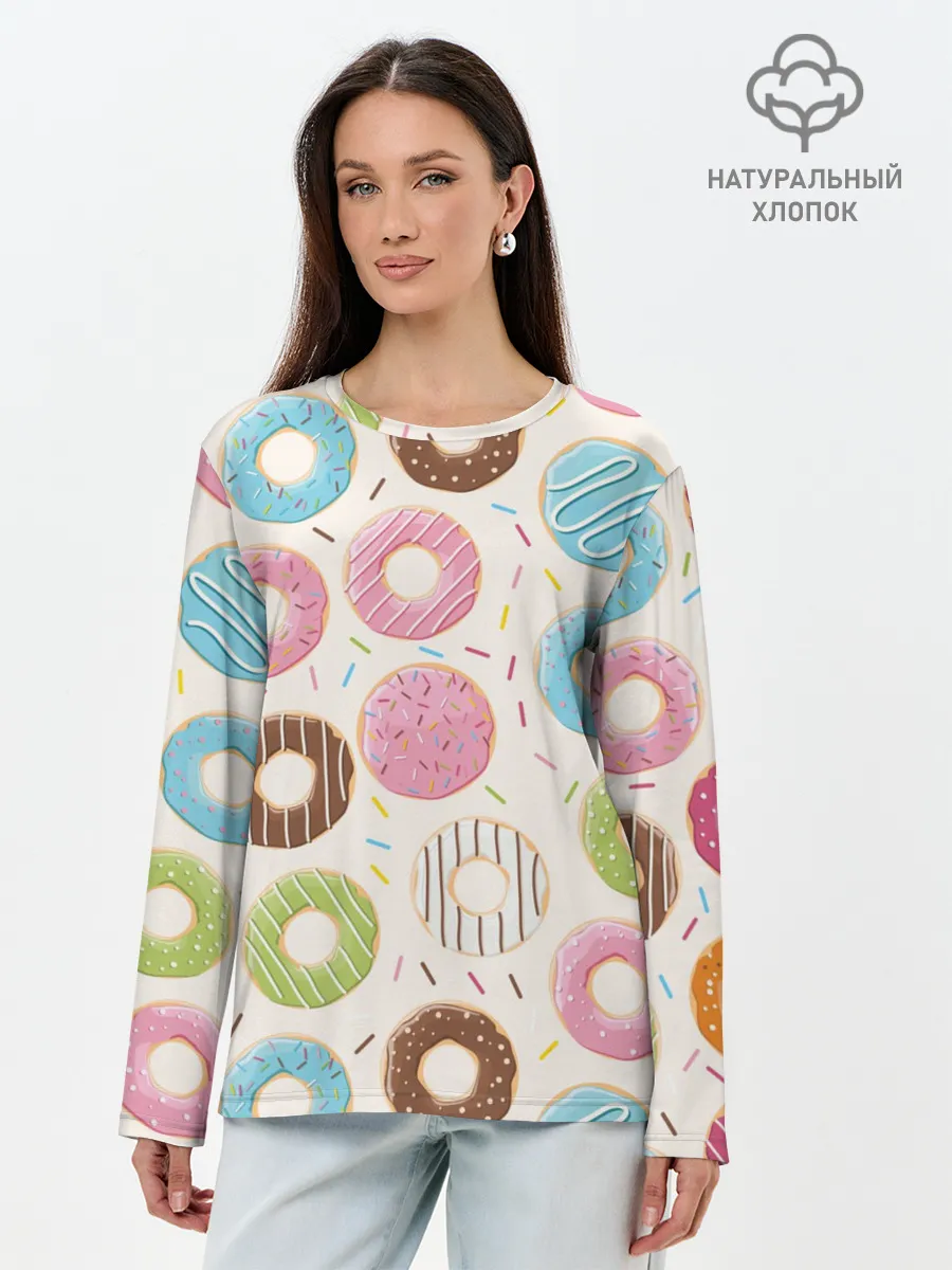 Лонгслив женский. Хлопок / Пончики / Donuts