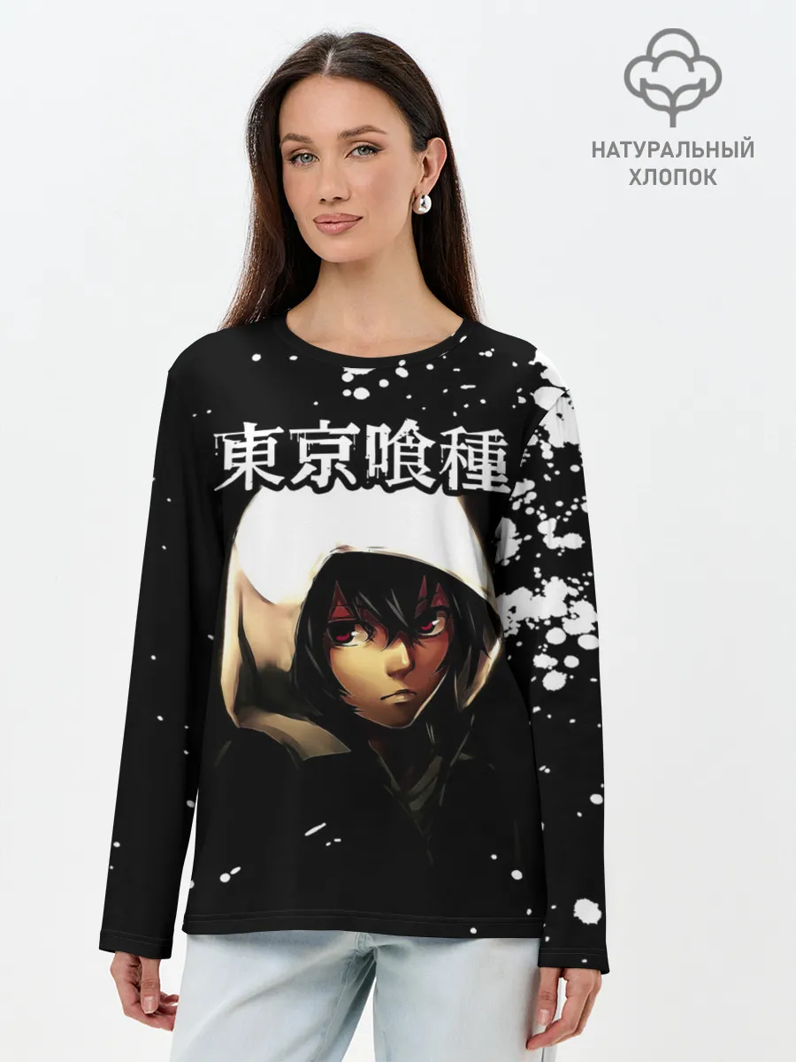 Лонгслив женский. Хлопок / Тоука Киришима в капюшоне