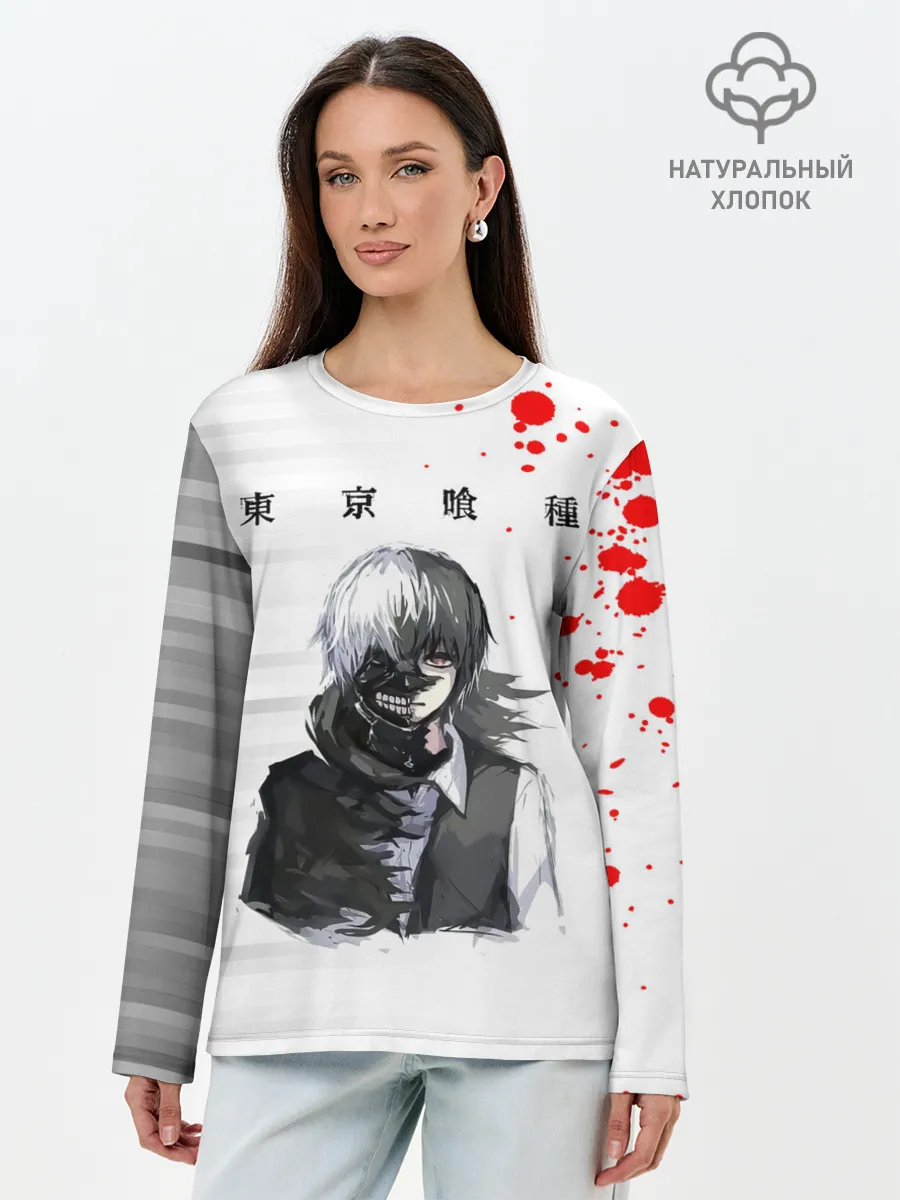 Лонгслив женский. Хлопок / Kaneki Ken красные капли