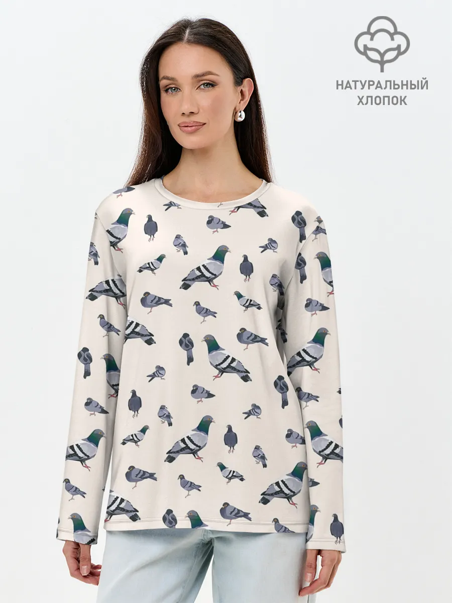 Лонгслив женский. Хлопок / Голуби