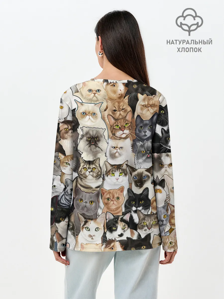 Лонгслив женский. Хлопок / Котики смешные