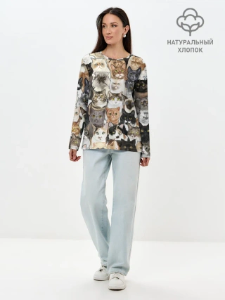 Лонгслив женский. Хлопок / Котики смешные