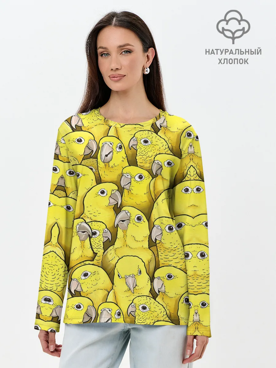 Лонгслив женский. Хлопок / Попугаи