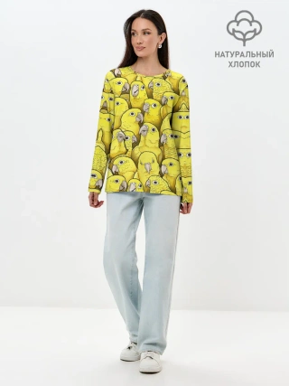 Лонгслив женский. Хлопок / Попугаи