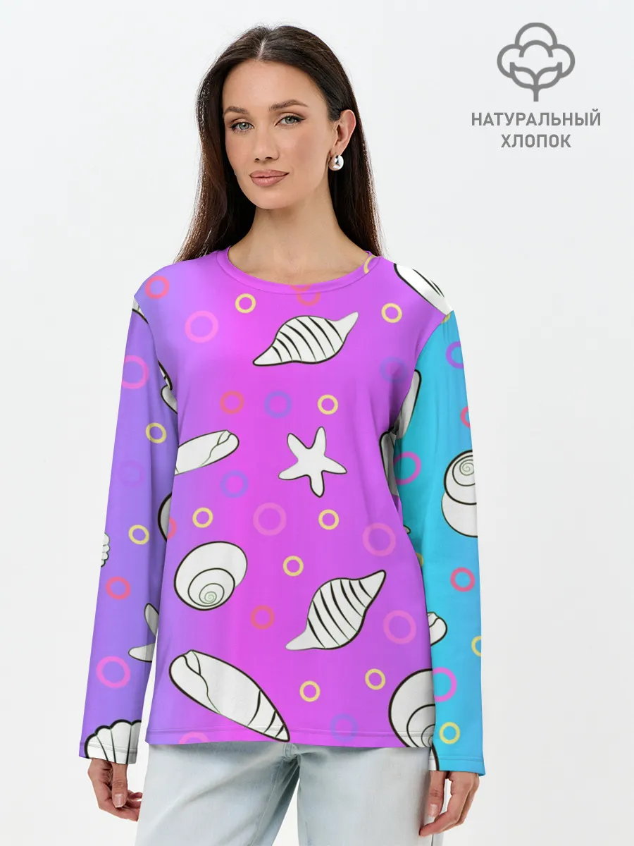 Лонгслив женский. Хлопок / Ракушки с градиентом