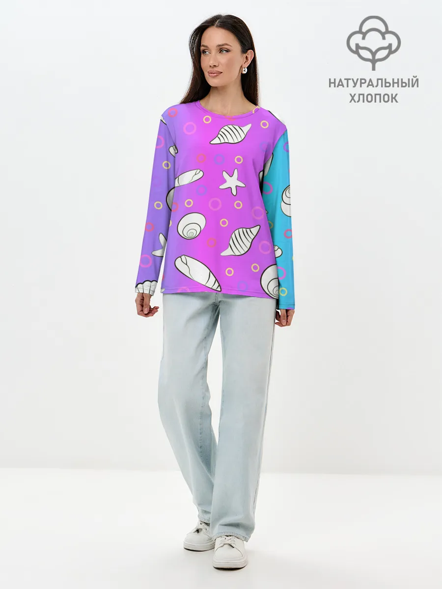 Лонгслив женский. Хлопок / Ракушки с градиентом