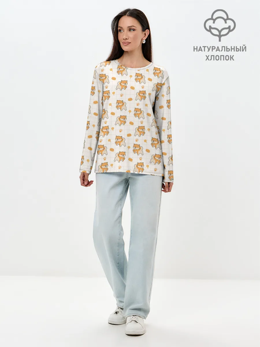 Лонгслив женский. Хлопок / Крутая Шиба-Ину