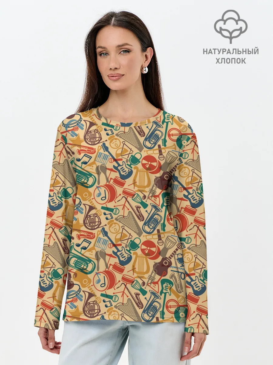 Лонгслив женский. Хлопок / Музыка
