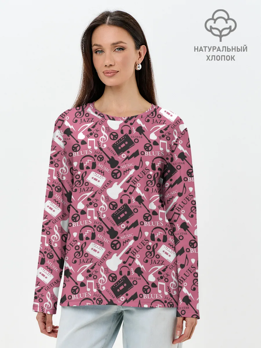 Лонгслив женский. Хлопок / Музыка