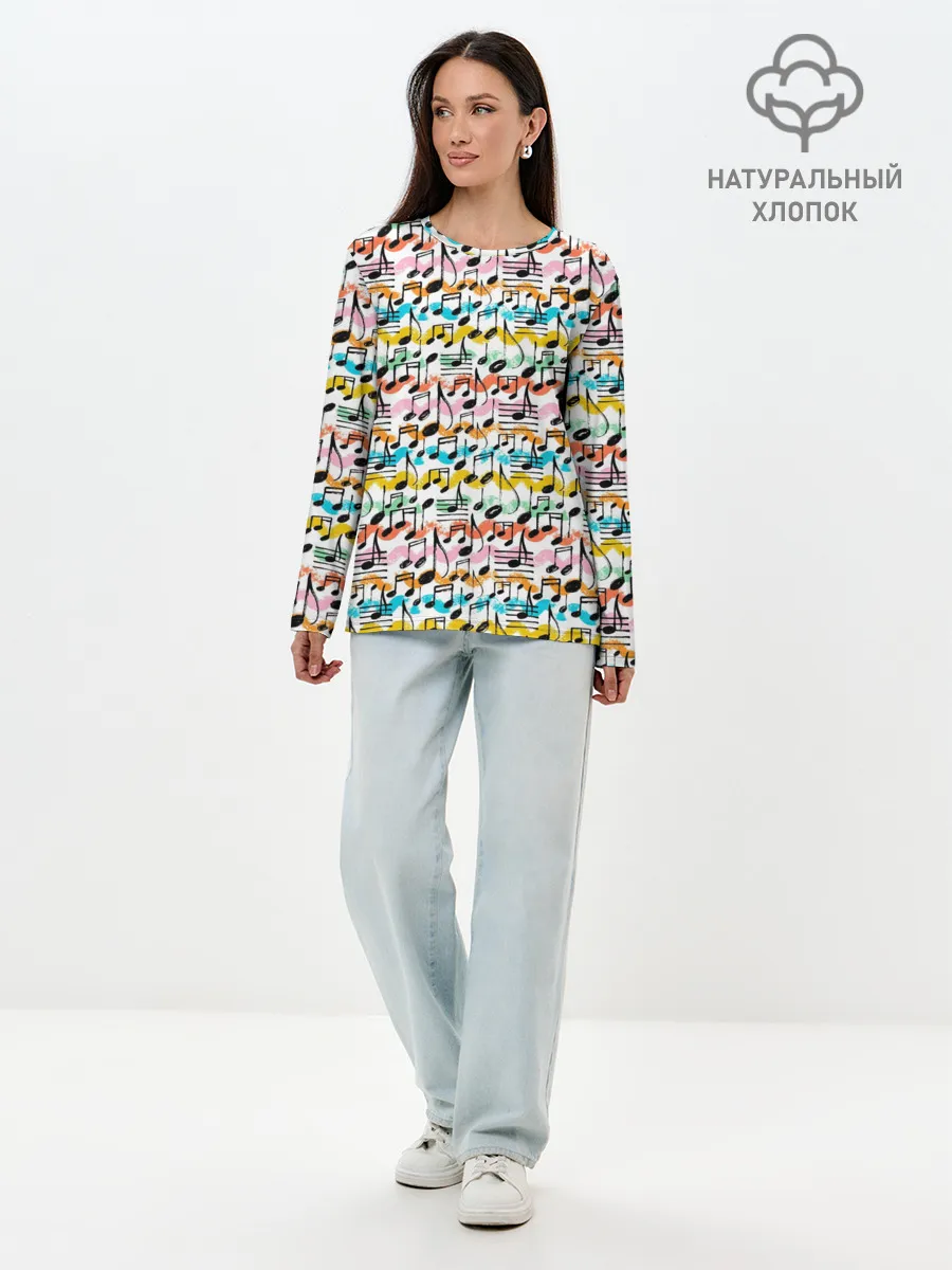 Лонгслив женский. Хлопок / Музыкальные Ноты