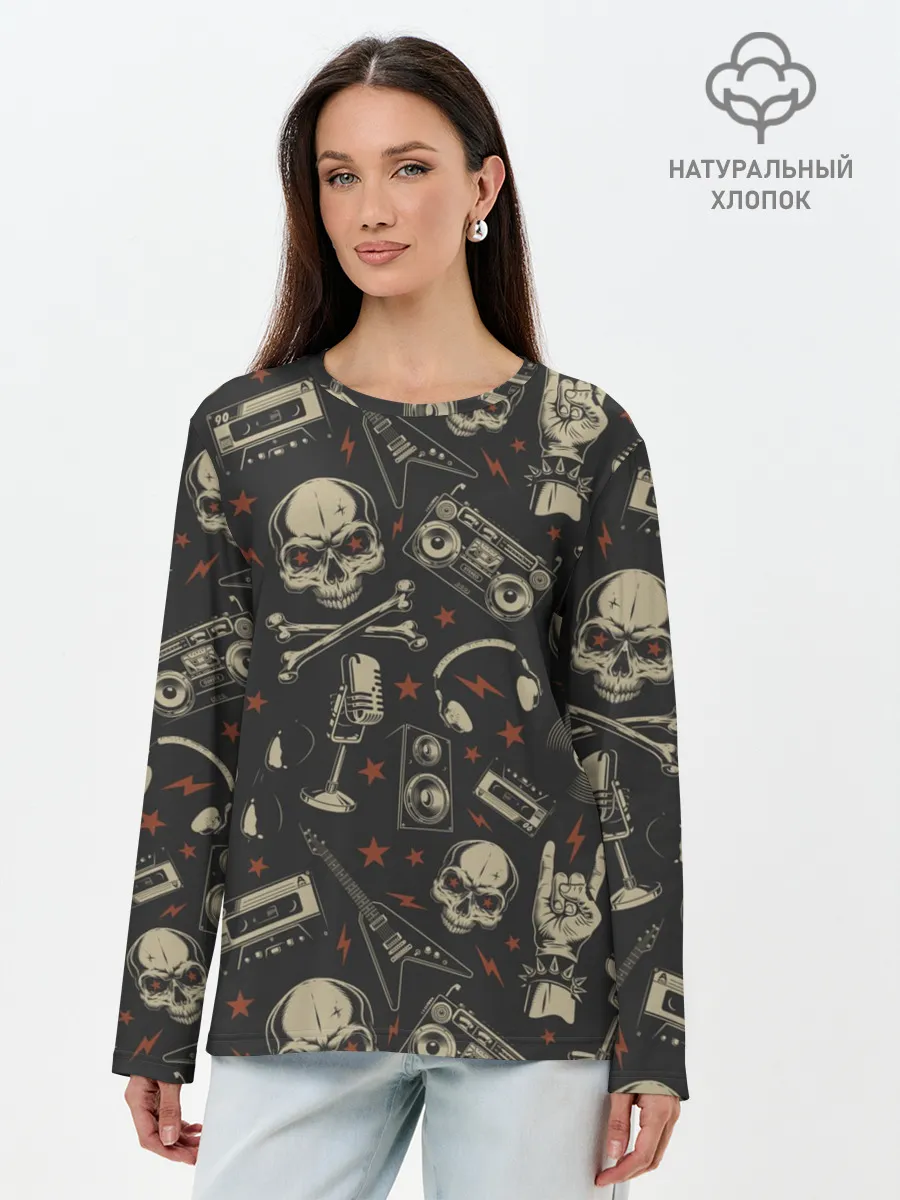 Лонгслив женский. Хлопок / Рок-музыка