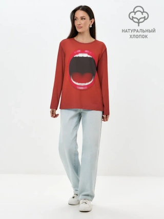 Лонгслив женский. Хлопок / Губы с языком