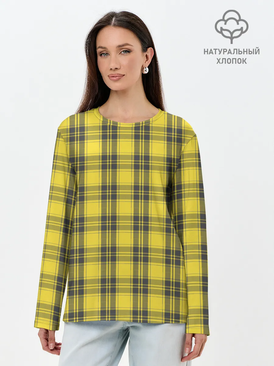 Лонгслив женский. Хлопок / Клеточный узор
