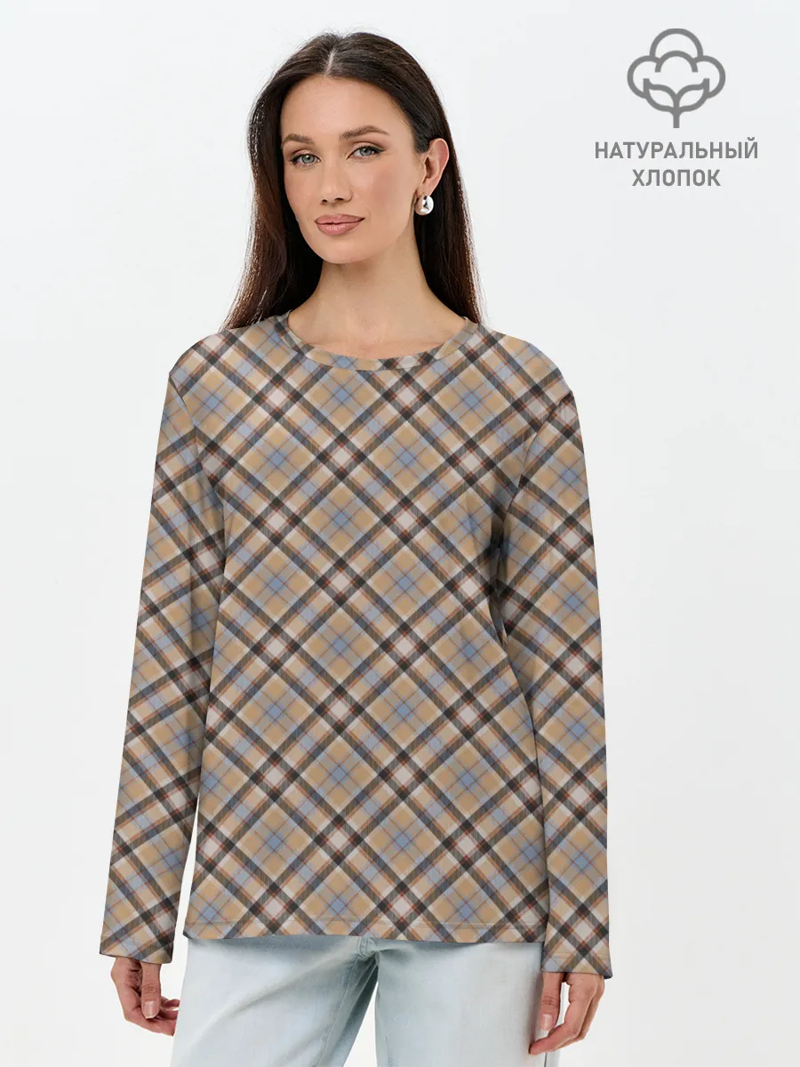 Лонгслив женский. Хлопок / Клеточный узор