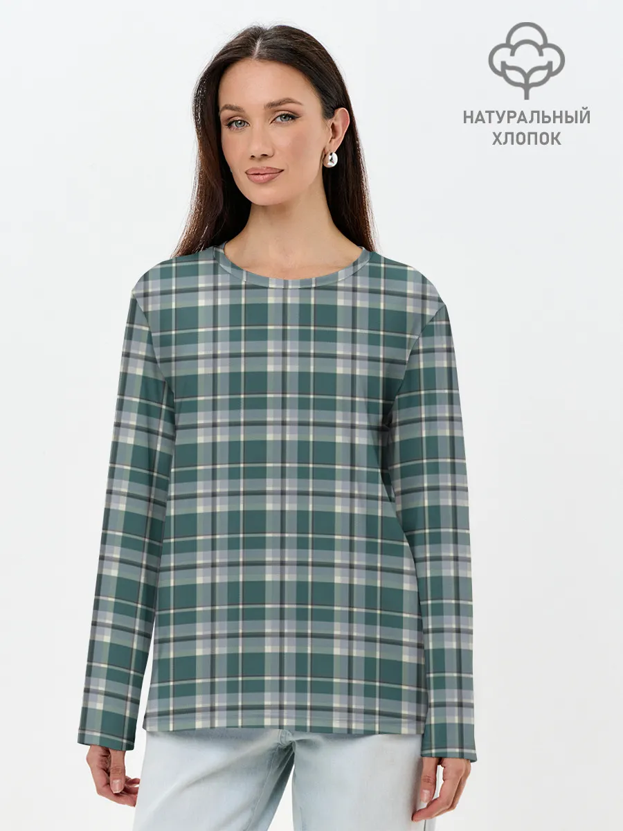 Лонгслив женский. Хлопок / Узор в клетку