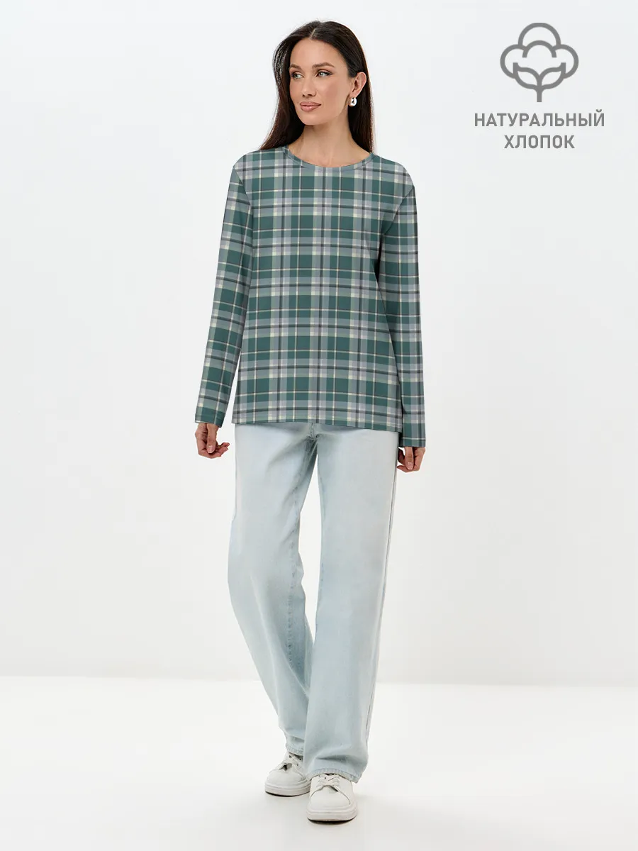 Лонгслив женский. Хлопок / Узор в клетку