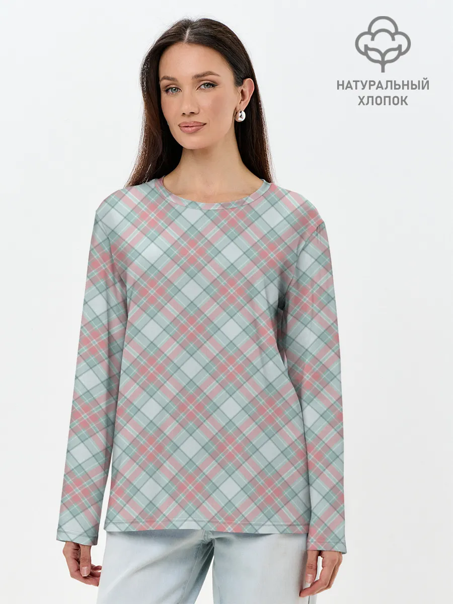 Лонгслив женский. Хлопок / Узор в клетку