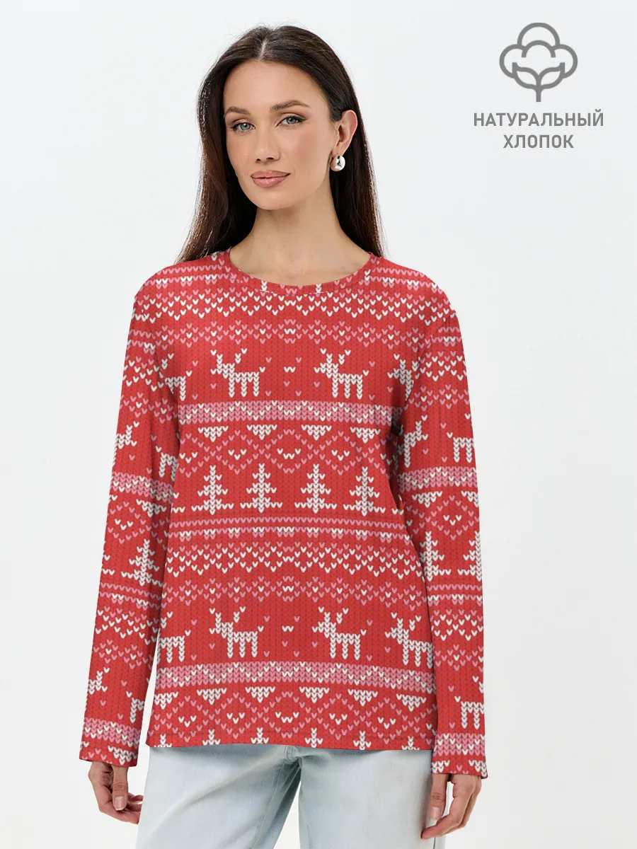 Лонгслив женский. Хлопок / Русские народные узоры