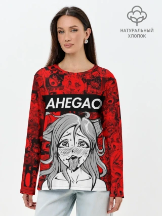 Лонгслив женский. Хлопок / Ahegao red
