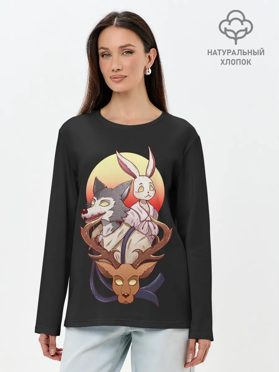 Лонгслив женский. Хлопок / Олень, волк и заяц