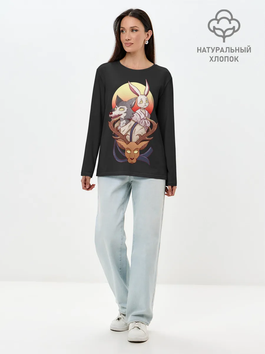 Лонгслив женский. Хлопок / Олень, волк и заяц