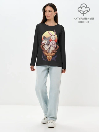 Лонгслив женский. Хлопок / Олень, волк и заяц