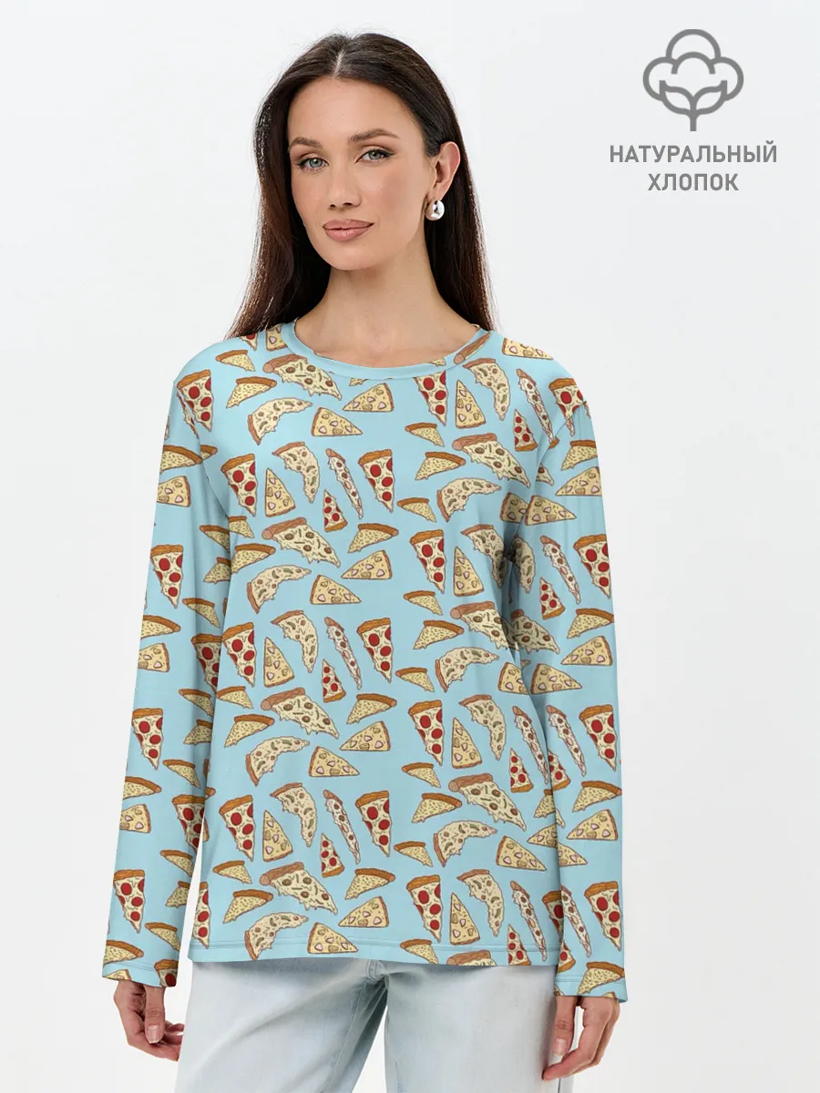 Лонгслив женский. Хлопок / Кусочки Пиццы